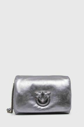 Usnjena torbica Pinko srebrna barva - srebrna. Srednje velika torbica iz kolekcije Pinko. Model na zapenjanje