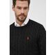 Bombažen pulover Polo Ralph Lauren moški, črna barva, - črna. Pulover iz kolekcije Polo Ralph Lauren. Model z okroglim izrezom, izdelan iz enobarvne pletenine.