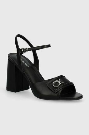 Usnjeni sandali Calvin Klein HEEL SANDAL 85 RELOCK LTH črna barva