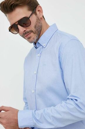 Bombažna srajca BOSS moška - modra. Srajca iz kolekcije BOSS. Model izdelan iz enobarvne tkanine. Ima ovratnik button-down. Izjemno udoben material.