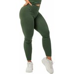 Nebbia Organic Cotton Ribbed High-Waist Leggings Dark Green M Fitnes hlače