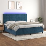 Box spring postelja z vzmetnico LED temno modra 200x200cm žamet - vidaXL - modra - 95,65 - 200 x 200 cm - vidaXL
