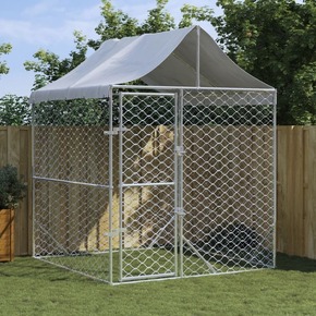 VidaXL Zunanja pasja ograda s streho srebrna 2x2x2