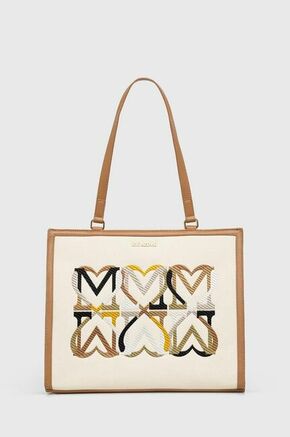 Torbica Love Moschino bež barva - bež. Velika nakupovalna torbica iz kolekcije Love Moschino. Model na zapenjanje
