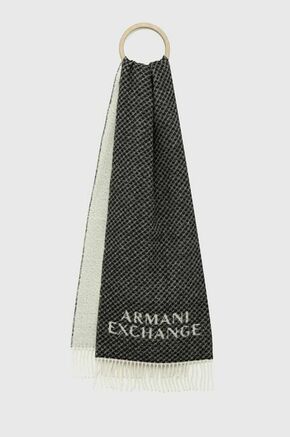 Volnen šal Armani Exchange črna barva - črna. Šal iz kolekcije Armani Exchange. Model izdelan iz vzorčaste pletenine.