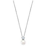 Lotus Silver Nežna srebrna ogrlica s prozornim cirkonom in sintetičnim biserom LP1800-1 / 1 srebro 925/1000