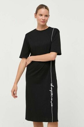 Bombažna obleka Armani Exchange črna barva - črna. Obleka iz kolekcije Armani Exchange. Model izdelan iz elastične pletenine. Model iz zračne bombažne tkanine.