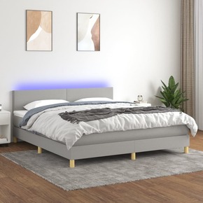 Shumee Box spring postelja z vzmetnico LED sv. siva 160x200 cm blago