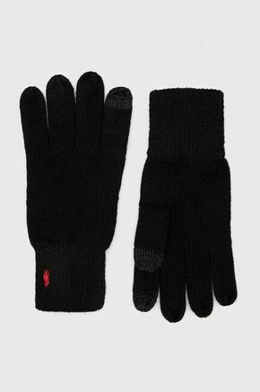 Rokavice s primesjo volne Polo Ralph Lauren črna barva - črna. Rokavice iz kolekcije Polo Ralph Lauren. Model izdelan iz enobarvne pletenine. Visokokakovosten material