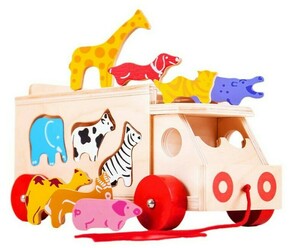Bigjigs Toys Drevené auto so zvieratkami