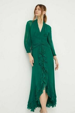 Obleka Luisa Spagnoli zelena barva - zelena. Obleka iz kolekcije Luisa Spagnoli. Model izdelan iz zračne svilene tkanine.