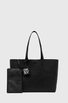 Usnjena torbica Dkny črna barva - črna. Velika torbica iz kolekcije Dkny. Model na zapenjanje