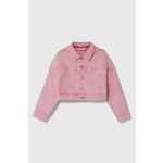 Otroška jeans jakna HUGO roza barva - roza. Otroški jakna iz kolekcije HUGO. Nepodložen model, izdelan iz jeansa.