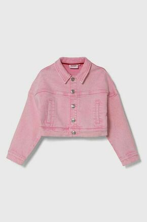 Otroška jeans jakna HUGO roza barva - roza. Otroški jakna iz kolekcije HUGO. Nepodložen model