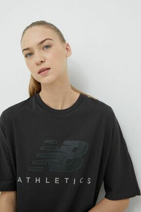Bombažna kratka majica New Balance siva barva - siva. Kratka majica iz kolekcije New Balance. Model izdelan iz tanke