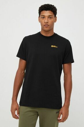 Bombažna kratka majica Jack Wolfskin črna barva - črna. Ohlapna kratka majica iz kolekcije Jack Wolfskin. Model izdelan iz tanke