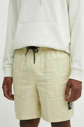 Kratke hlače iz mešanice lana Calvin Klein Jeans zelena barva
