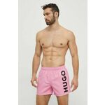 Kopalne kratke hlače HUGO roza barva - roza. Kopalne kratke hlače iz kolekcije HUGO, izdelane iz tkanine s potiskom. Izdelek vsebuje reciklirana vlakna.