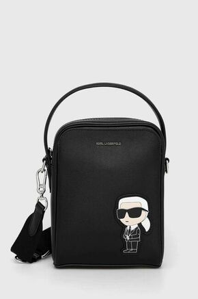 Usnjena torbica za pas Karl Lagerfeld črna barva - črna. Majhna torbica za pas iz kolekcije Karl Lagerfeld. na zapenjanje