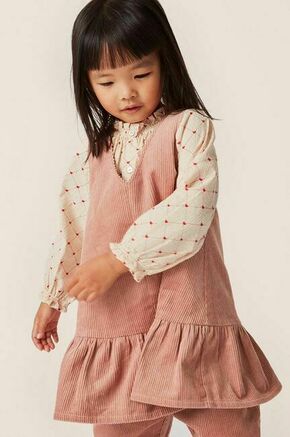 Otroška bombažna obleka Konges Sløjd roza barva - roza. Otroški obleka iz kolekcije Konges Sløjd. Model izdelan iz rebrastega žameta. Model iz togega materiala