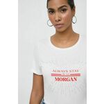 Kratka majica Morgan ženski, bela barva - bela. Kratka majica iz kolekcije Morgan, izdelana iz tanke, elastične pletenine. Model iz izjemno udobne, zračne tkanine z visoko vsebnostjo bombaža.