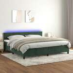 shumee Box spring postelja z vzmetnico LED tem. zelena 200x200cm žamet
