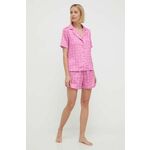 Pižama Guess ženska, roza barva, O4GX03 WFTE2 - roza. Pižama iz kolekcije Guess. Model izdelan iz vzorčaste tkanine. Poliester zagotavlja večjo odpornost na gubanje.