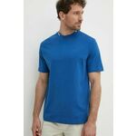 Bombažna kratka majica United Colors of Benetton moški - modra. Kratka majica iz kolekcije United Colors of Benetton, izdelana iz enobarvne pletenine. Model iz izjemno udobne bombažne tkanine.