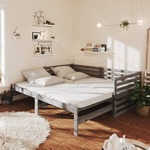 Greatstore Izvlečna dnevna postelja siva trdna borovina 2x(90x200) cm