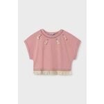Otroška bombažna kratka majica Mayoral roza barva - roza. Otroške kratka majica iz kolekcije Mayoral. Model izdelan iz tanke, elastične pletenine. Model iz izjemno udobne bombažne tkanine.