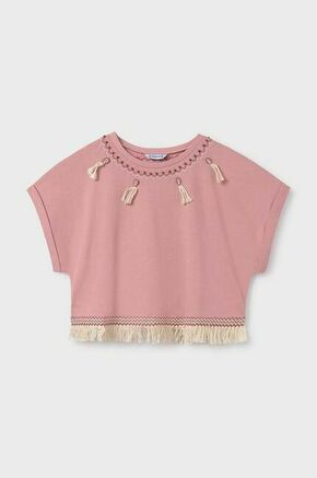 Otroška bombažna kratka majica Mayoral roza barva - roza. Otroške kratka majica iz kolekcije Mayoral. Model izdelan iz tanke