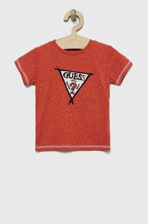 Otroška kratka majica Guess rdeča barva - rdeča. Otroški kratka majica iz kolekcije Guess. Model izdelan iz tanke
