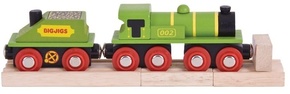 Zelena lokomotiva Bigjigs Rail s tenderjem + 3 tiri