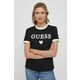 Bombažna kratka majica Guess ženski, črna barva - črna. Kratka majica iz kolekcije Guess, izdelana iz elastične pletenine. Model iz izjemno udobne bombažne tkanine.