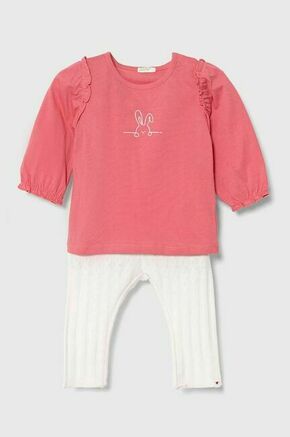 Otroški bombažni komplet United Colors of Benetton roza barva - roza. Komplet za dojenčka iz kolekcije United Colors of Benetton. Model izdelan iz enobarvne pletenine.