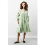 Krilo z lanom Ivy Oak zelena barva, - zelena. Obleka iz kolekcije Ivy Oak. Nabran model izdelan iz enobarvne tkanine.