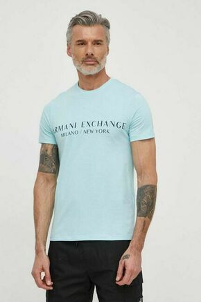 Kratka majica Armani Exchange moški - modra. Kratka majica iz kolekcije Armani Exchange. Model izdelan iz tanke