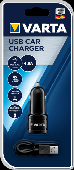 Varta avtomobilski adapter Car Power 2× USB &amp; Cable 57931101401
