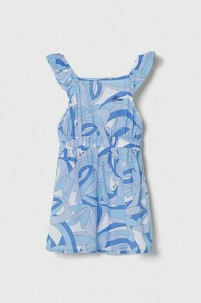 Otroška obleka Guess - modra. Otroški Lahkotna obleka iz kolekcije Guess. Model izdelan iz vzorčaste tkanine. Model iz zračne viskozne tkanine.