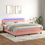 Greatstore Box spring postelja z vzmetnico LED roza 160x200 cm žamet