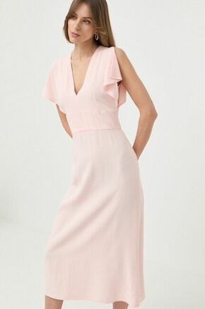 Obleka BOSS roza barva - roza. Obleka iz kolekcije BOSS. Raven model
