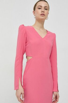Obleka Notes du Nord roza barva - roza. Obleka iz kolekcije Notes du Nord. Raven model izdelan iz enobarvne tkanine.