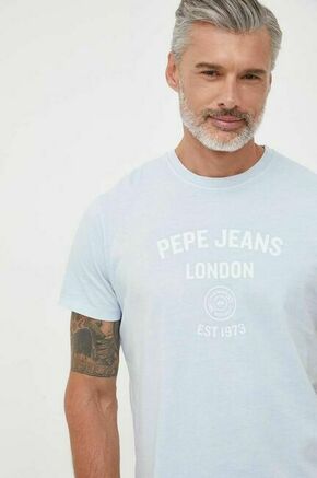 Bombažna kratka majica Pepe Jeans - modra. Kratka majica iz kolekcije Pepe Jeans. Model izdelan iz tanke