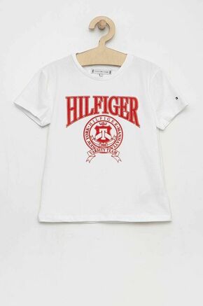 Otroška kratka majica Tommy Hilfiger bela barva - bela. Otroški kratka majica iz kolekcije Tommy Hilfiger. Model izdelan iz pletenine z nalepko.