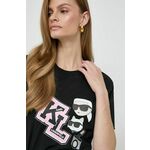 Bombažna kratka majica Karl Lagerfeld ženski, črna barva - črna. Lahkotna majica iz kolekcije Karl Lagerfeld, izdelana iz tanke, elastične pletenine. Model iz zračne bombažne tkanine.