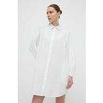 Bombažna obleka Silvian Heach bela barva - bela. Obleka iz kolekcije Silvian Heach. Model izdelan iz lahkega blaga. Model iz izjemno udobne bombažne tkanine.