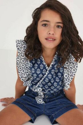 Otroška bombažna bluza Mayoral - modra. Otroška bluza iz kolekcije Mayoral. Model izdelan iz vzorčaste tkanine. Ima okrogli izrez.