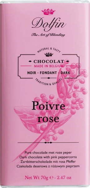 Dolfin Temna čokolada z roza poprom - 70 g