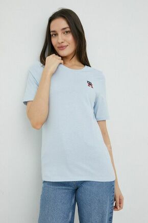 Bombažna kratka majica Tommy Hilfiger - modra. Kratka majica iz kolekcije Tommy Hilfiger. Model izdelan iz pletenine.