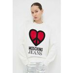 Bombažen pulover Moschino Jeans bež barva - bež. Pulover iz kolekcije Moschino Jeans. Model izdelan iz vzorčaste pletenine. Model iz izjemno udobne bombažne tkanine.
